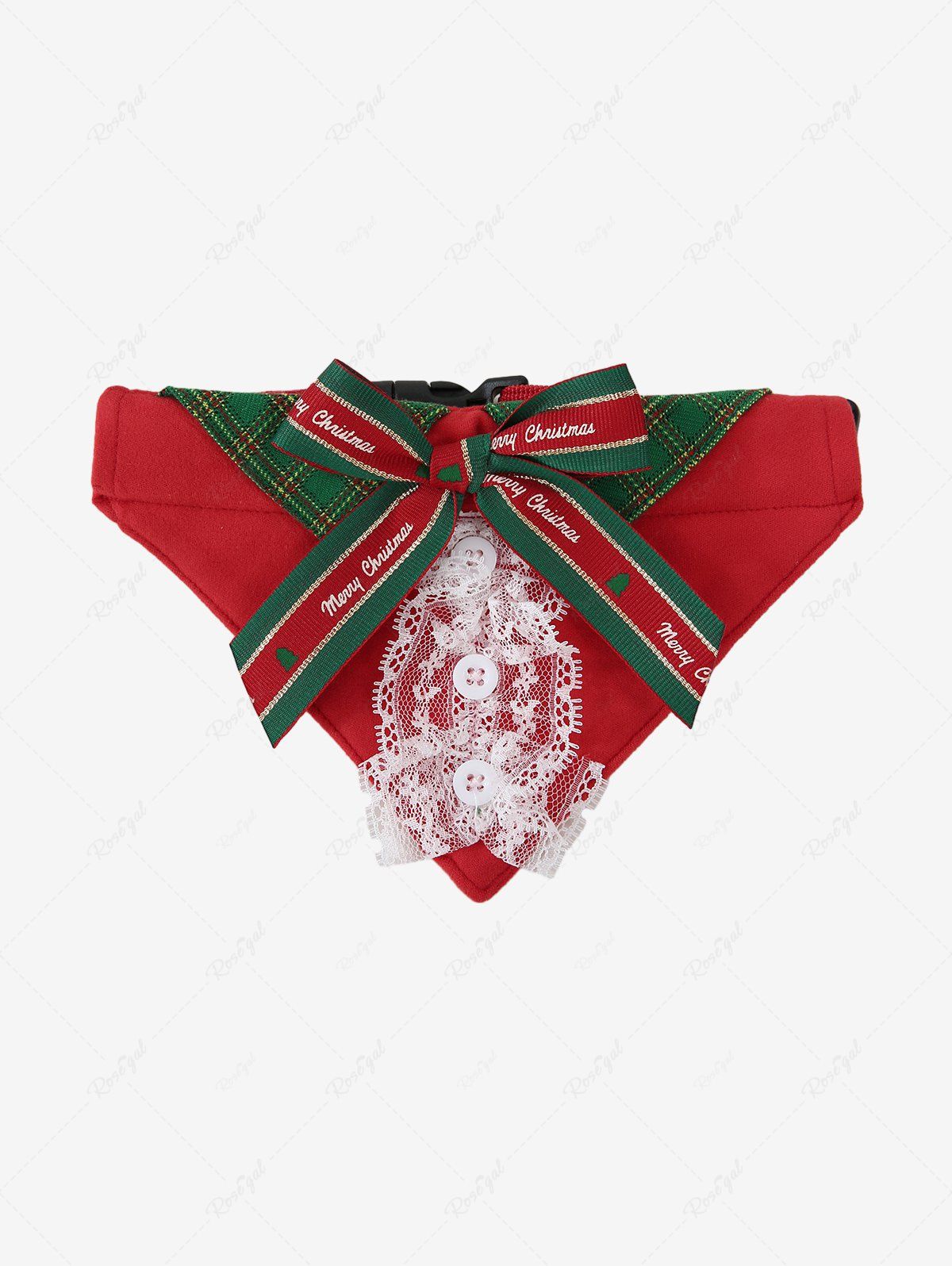 Pet's Christmas Plaid Printed Bowknot Lace Button Push Buckle Bandana Bibs