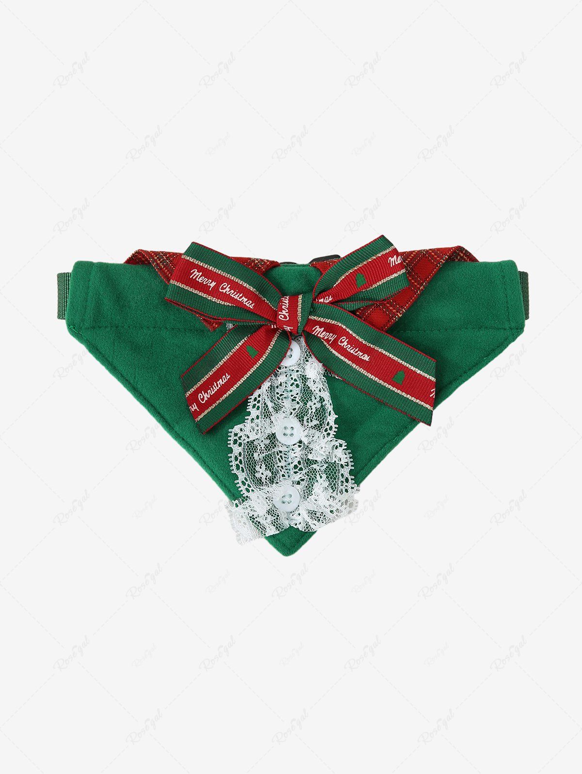 Pet's Christmas Plaid Printed Bowknot Lace Button Push Buckle Bandana Bibs