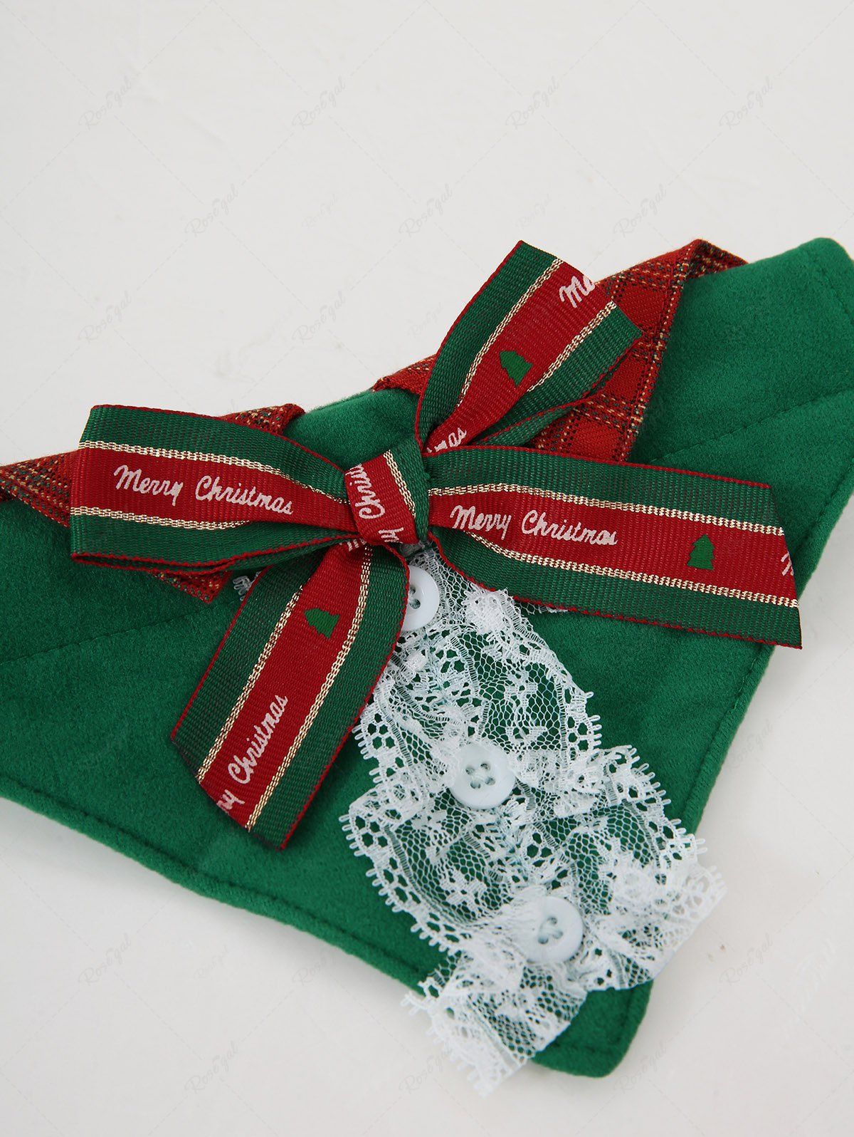 Pet's Christmas Plaid Printed Bowknot Lace Button Push Buckle Bandana Bibs