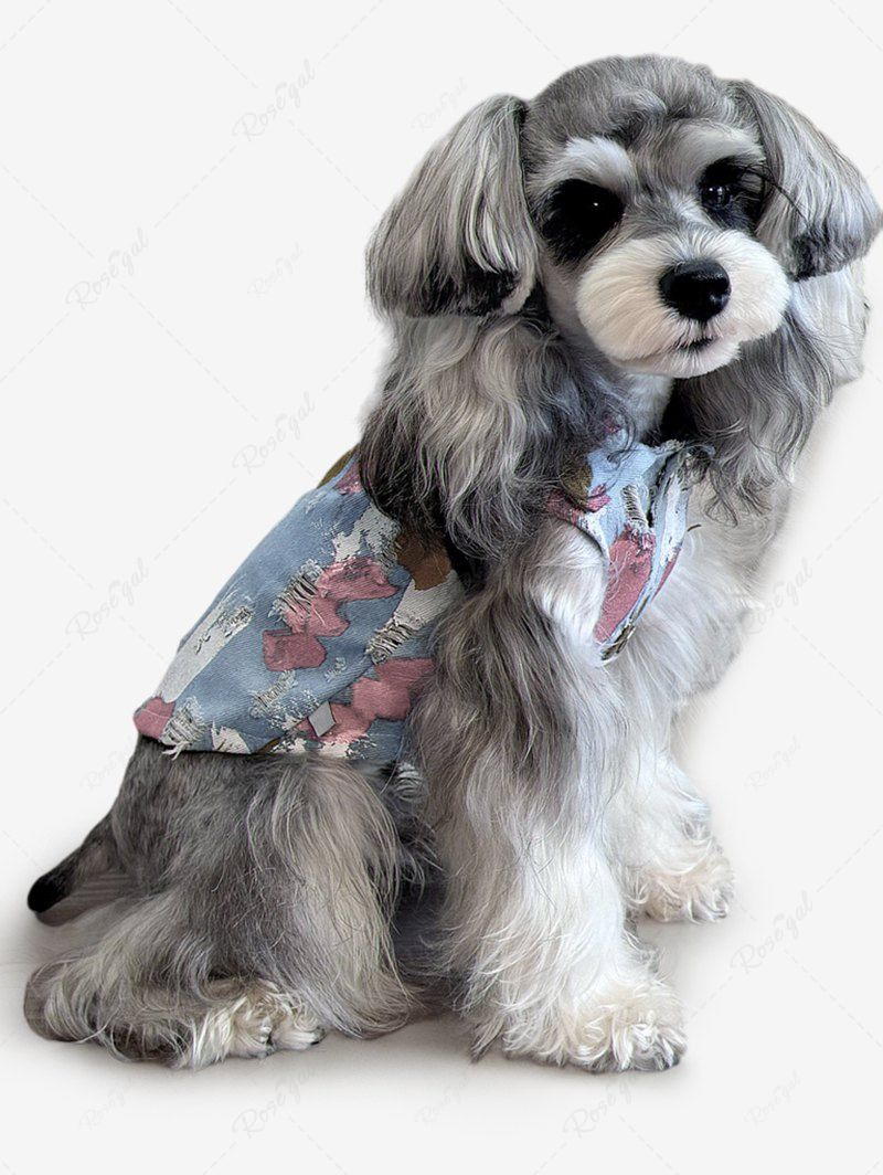 Pet's Graffiti Printed Ripped Button D-Ring Denim Vest