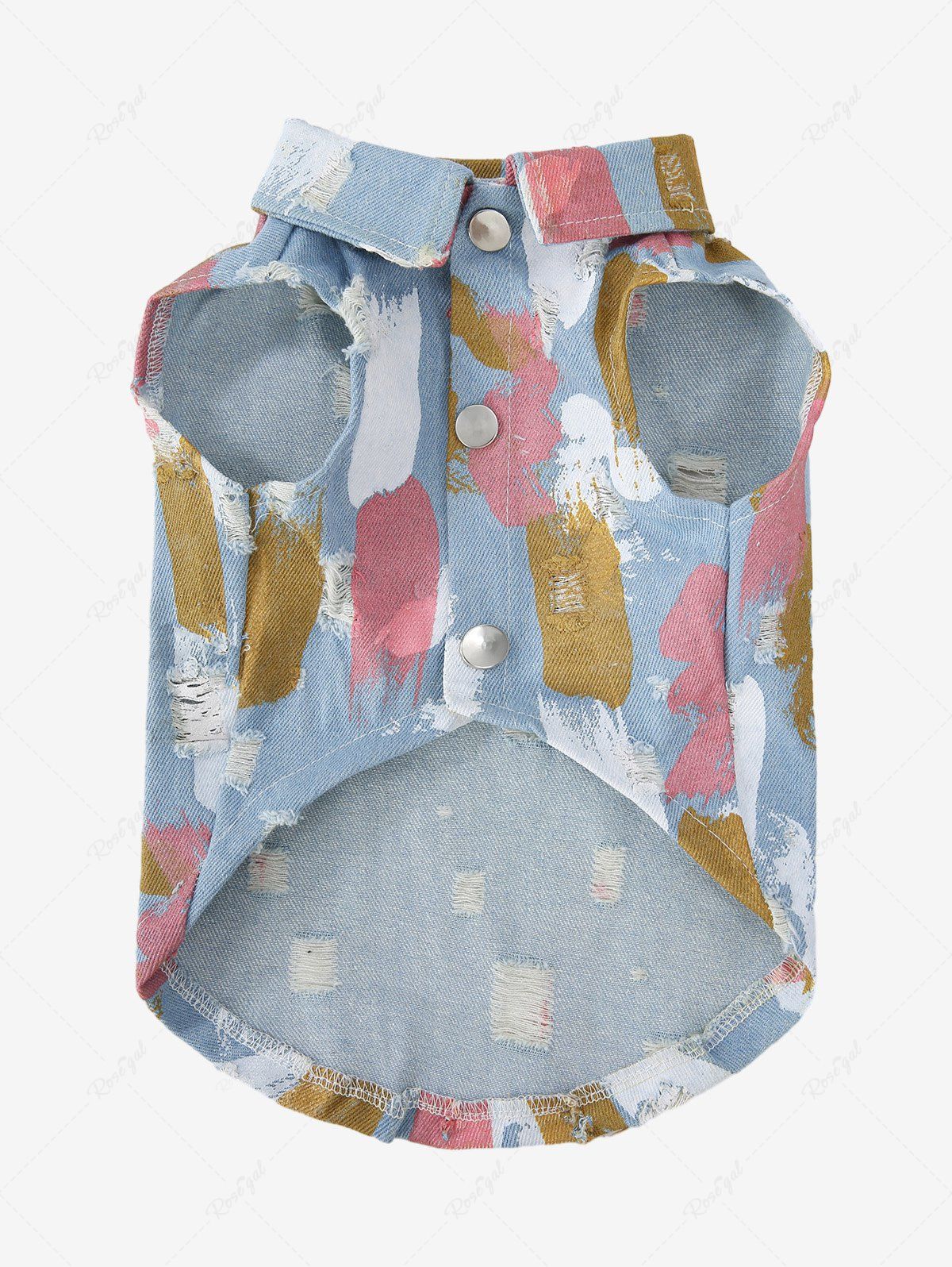 Pet's Graffiti Printed Ripped Button D-Ring Denim Vest