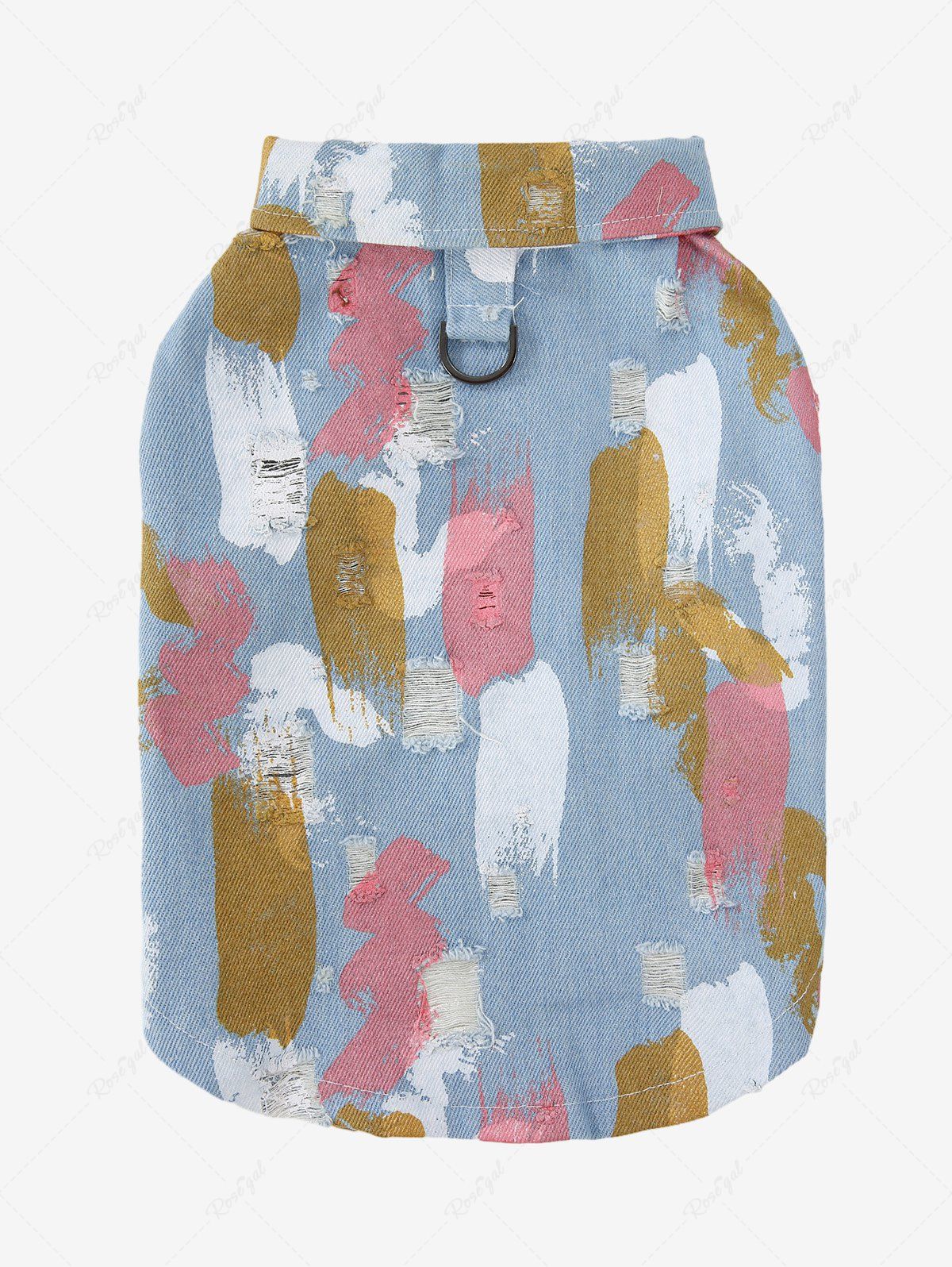 Pet's Graffiti Printed Ripped Button D-Ring Denim Vest