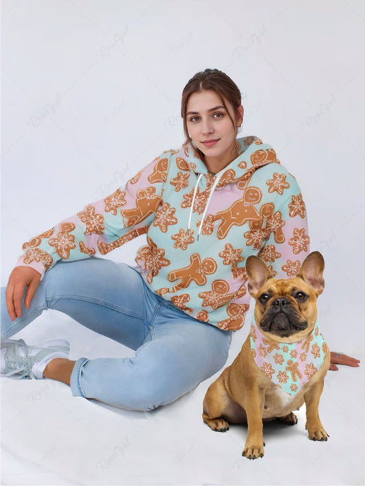 Christmas Gingerbread Snowflake Print Hoodie Bandana Dog And Owner Matching Outfits