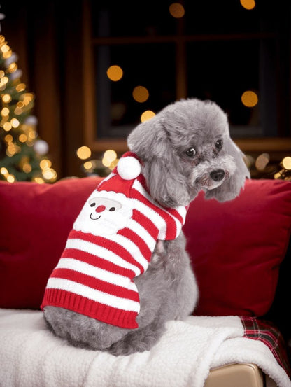 Pet's Christmas Santa Claus Stripes Printed Ball Sweater