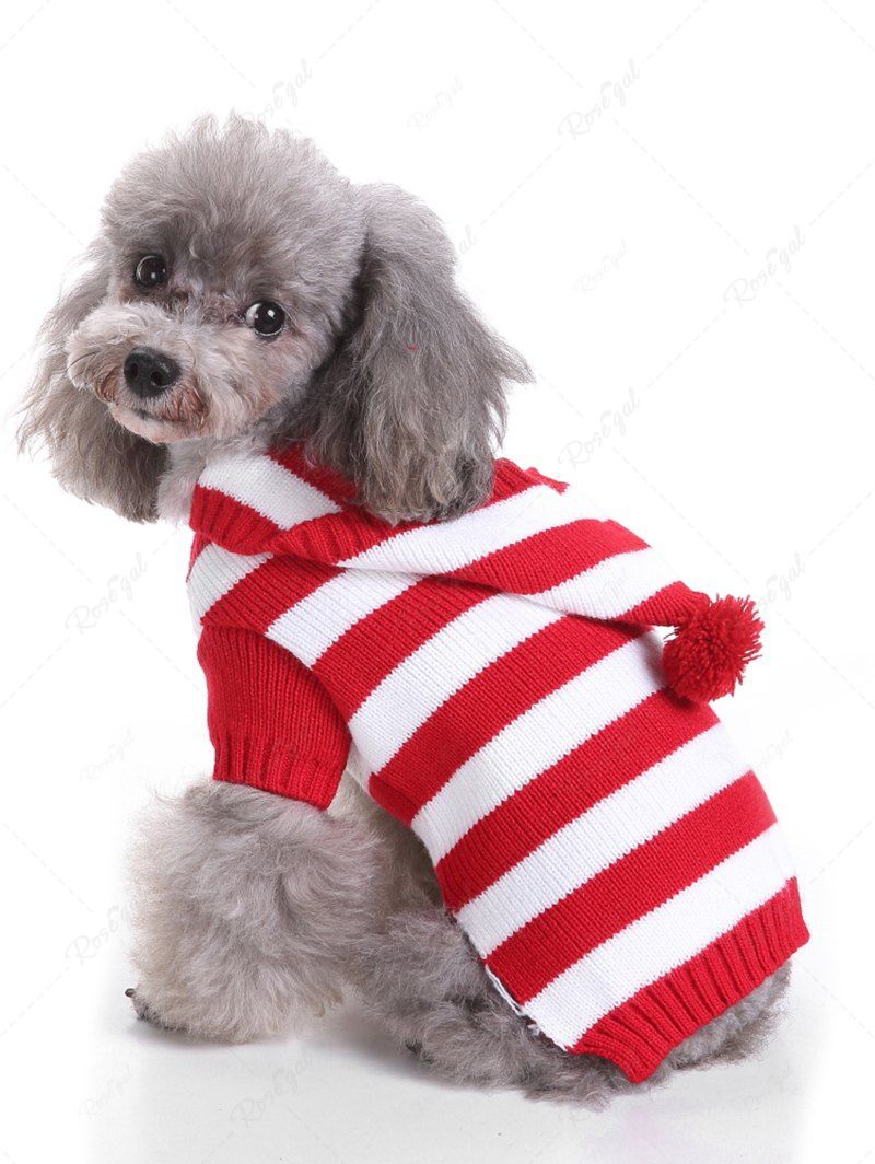 Pet's Christmas Stripes Printed Fleece Ball Hooded Sweater