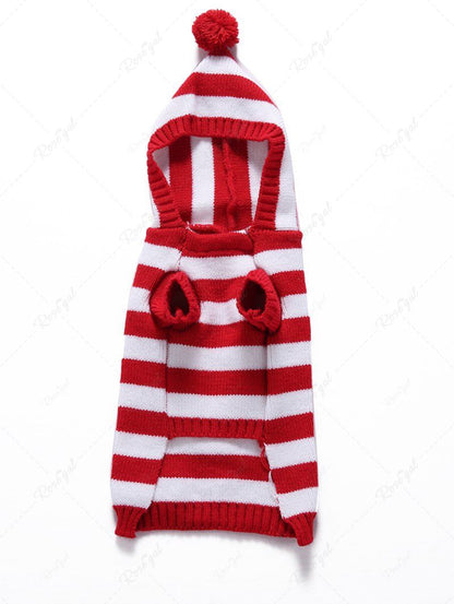 Pet's Christmas Stripes Printed Fleece Ball Hooded Sweater