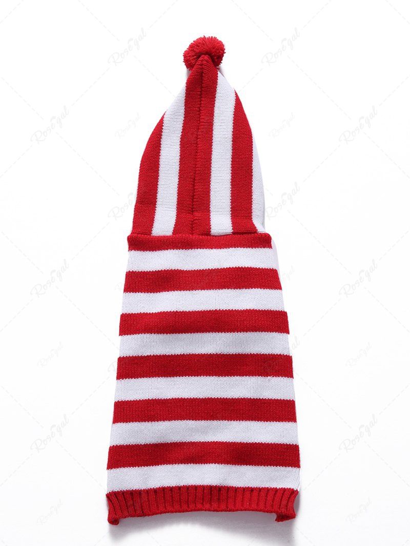 Pet's Christmas Stripes Printed Fleece Ball Hooded Sweater