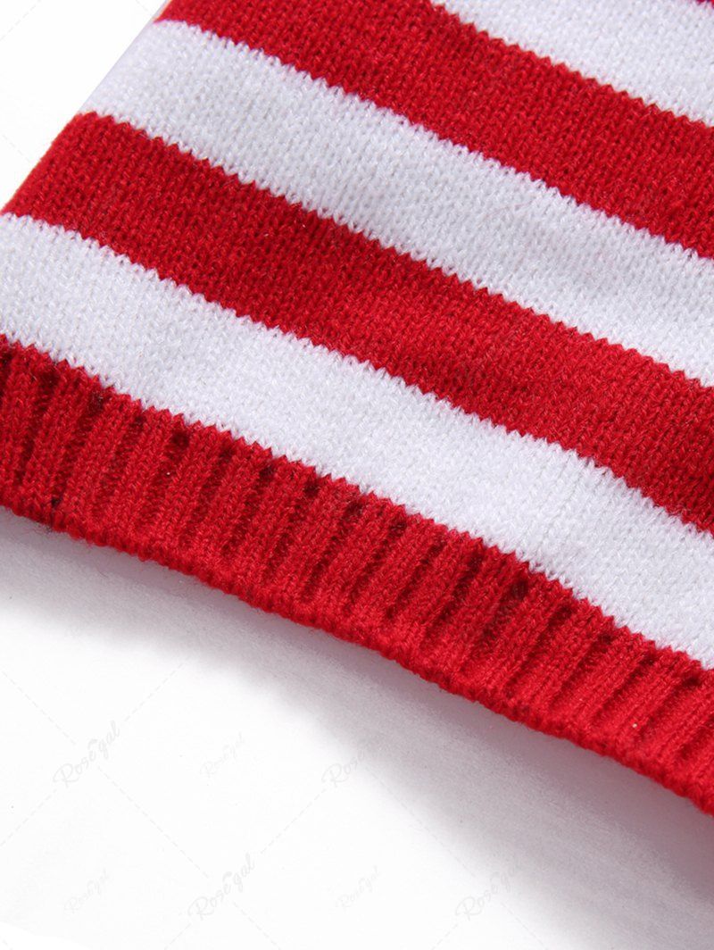 Pet's Christmas Stripes Printed Fleece Ball Hooded Sweater