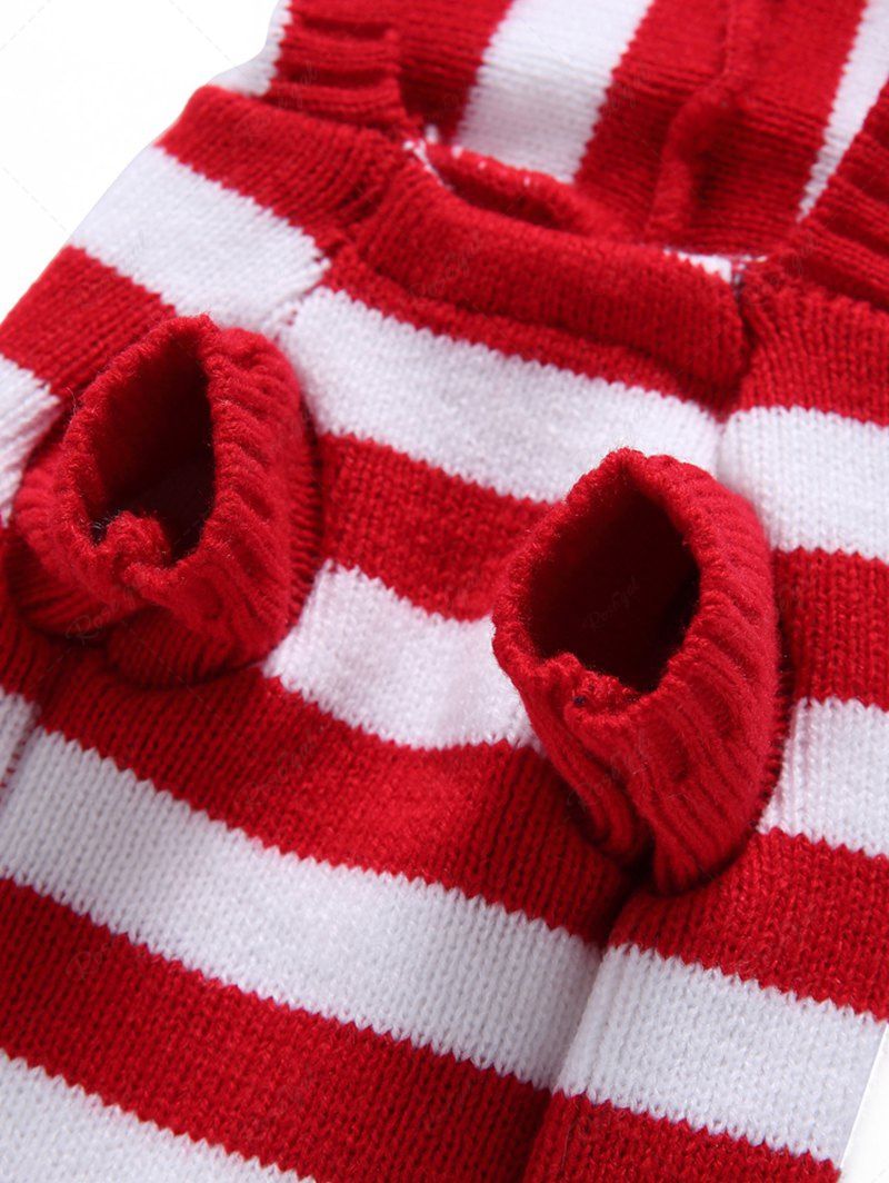 Pet's Christmas Stripes Printed Fleece Ball Hooded Sweater