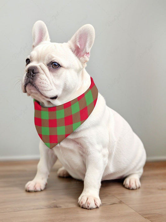 Pet's Christmas Checkered Plaid Printed Bibs Bandana