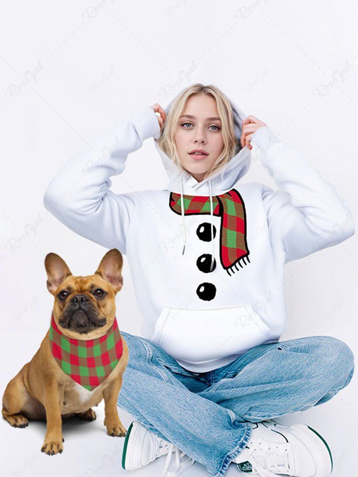 Christmas Plaid Scarf Buttons 3D Print Hoodie Bandana Bib Dog And Owner Matching Outfits