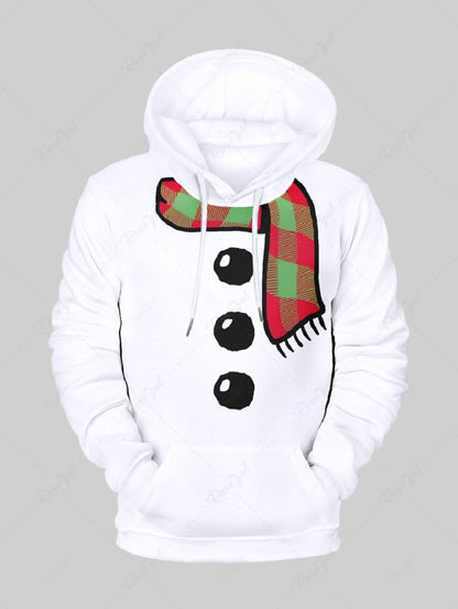 Plus Size Christmas Plaid Scarf Buttons 3D Printed Pocket Drawstring Hoodie