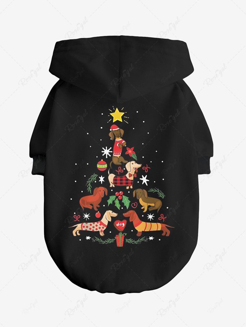 Pet's Dog Snowflake Christmas Tree Printed Button Hoodie