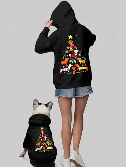 Snowflake Christmas Tree Print Hoodie Dog And Owner Matching Outfits