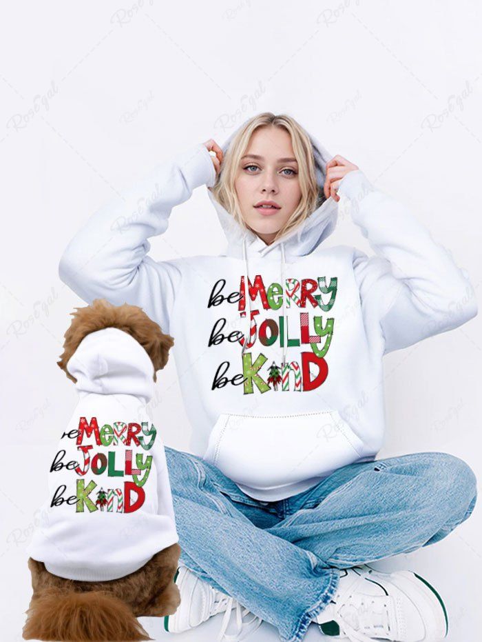 Colorful Christmas Tree Letters Print Hoodie Dog And Owner Matching Outfits