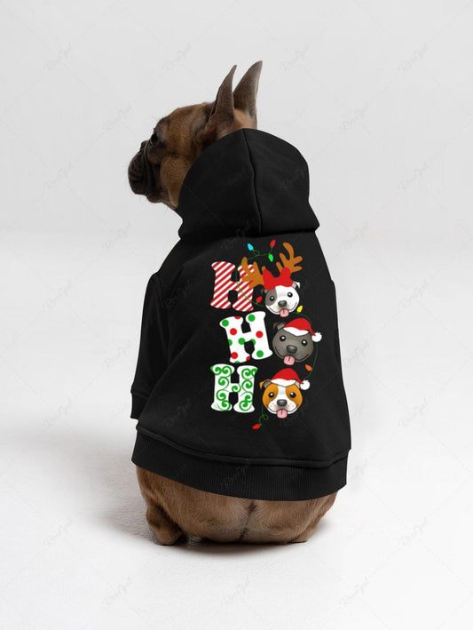 Pet's Christmas Hat Elk Dog Letters Printed Button Hoodie