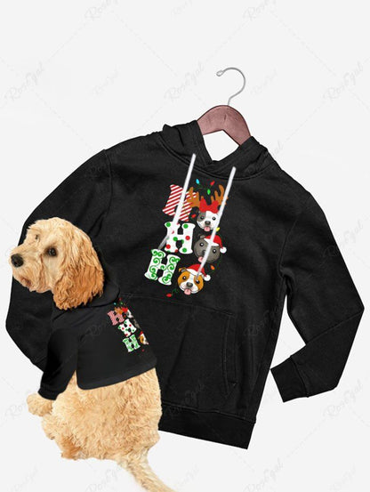 Christmas Hat Elk Dog Letters Printed Hoodie Dog and Owner Matching Outfits