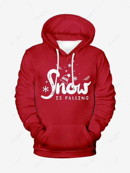 Plus Size Christmas Hat Snowflake Letters Printed Pocket Drawstring Hoodie