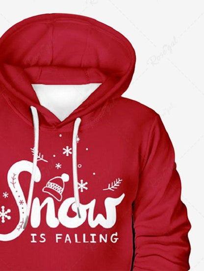 Plus Size Christmas Hat Snowflake Letters Printed Pocket Drawstring Hoodie