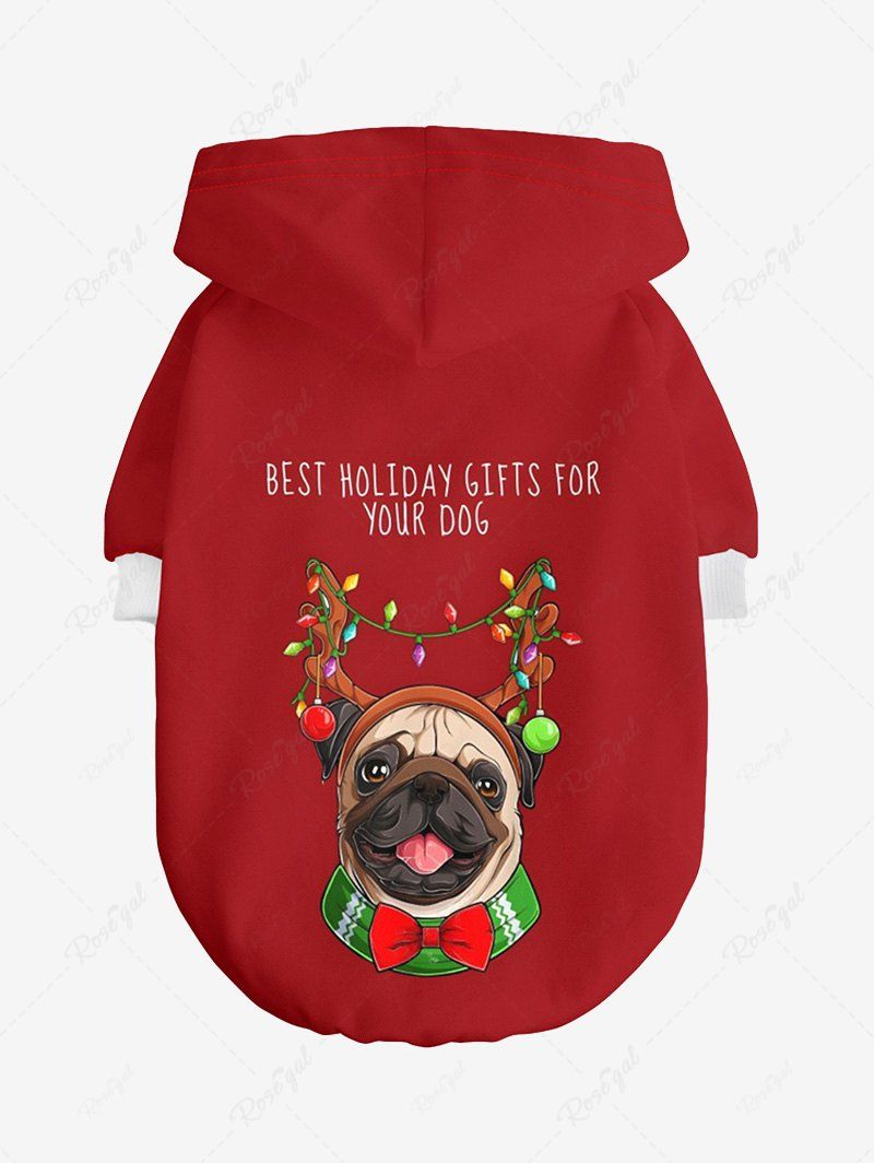 Pet's Christmas Light Elk Dog Bowknot Printed Hoodie