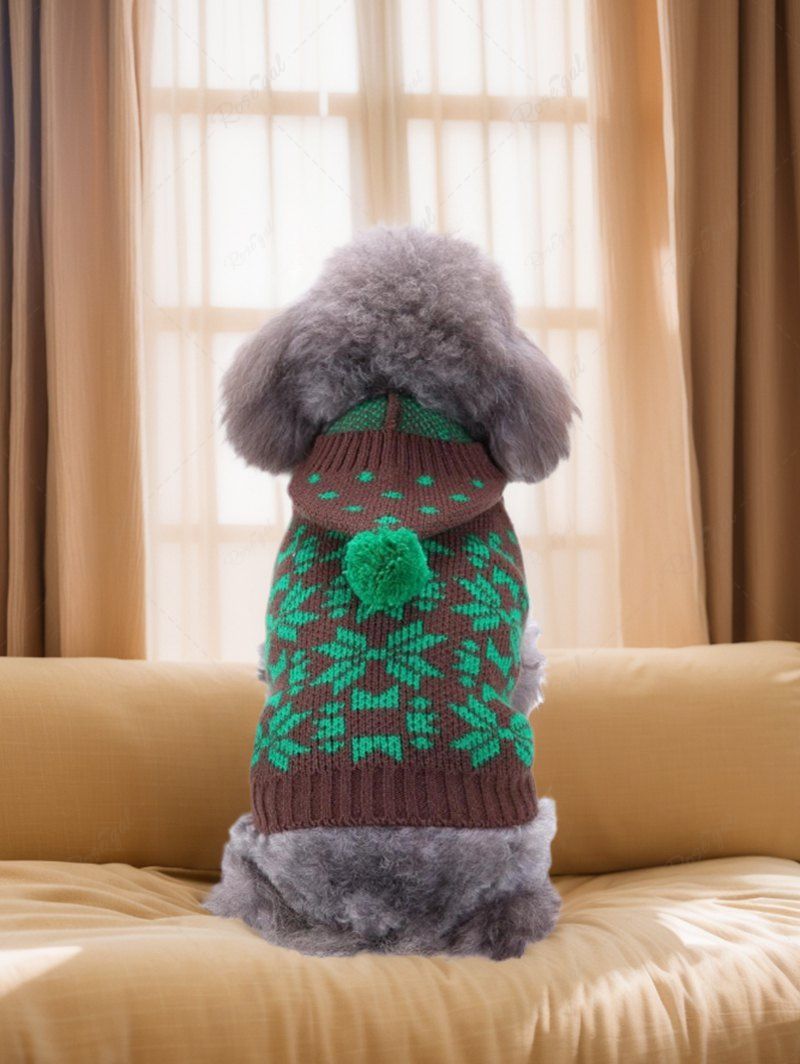 Pet's Christmas Snowflake Printed Ball Hooded Sweater