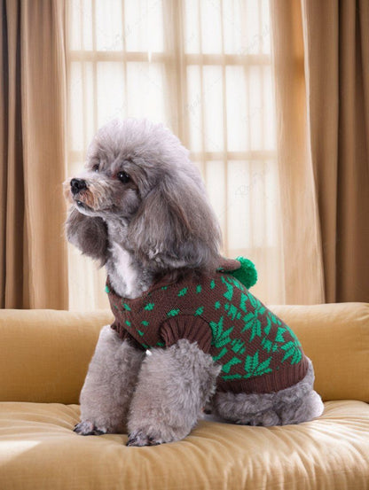 Pet's Christmas Snowflake Printed Ball Hooded Sweater