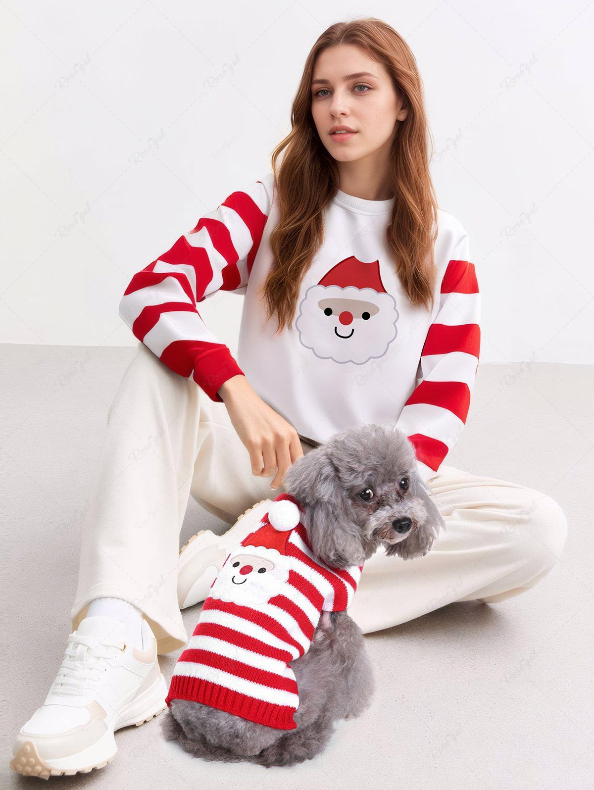 Christmas Santa Claus Stripes Printed Sweater and Sweatshirt Dog and Owner Matching Outfits