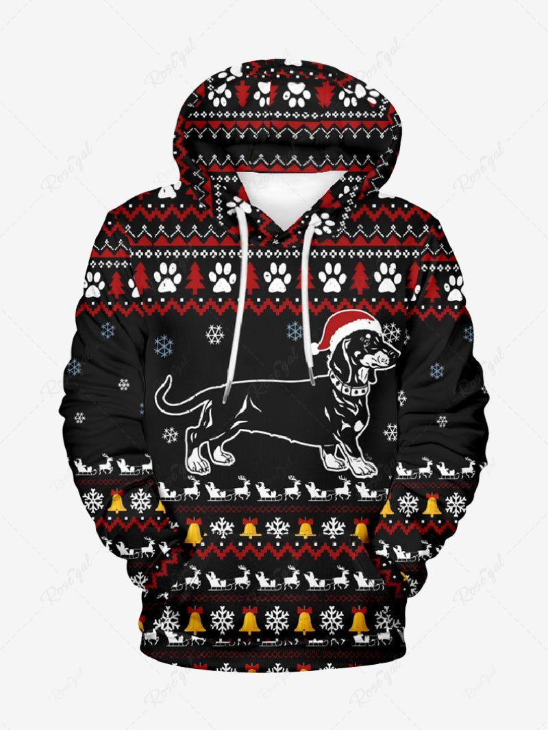 Plus Size Christmas Hat Dog Snowflake Elk Bell Paw Tree Striped Printed Pullover Long Sleeves Hoodie