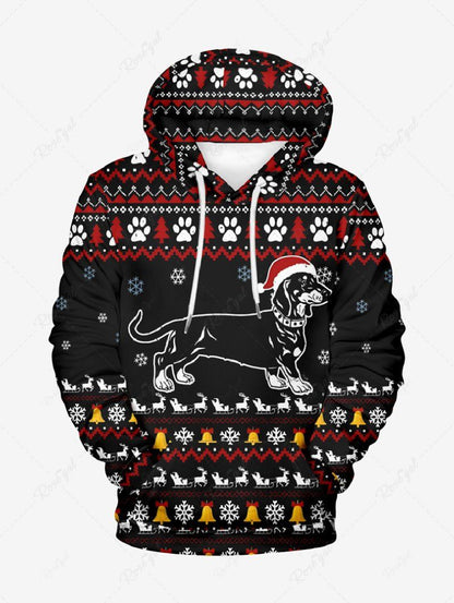 Plus Size Christmas Hat Dog Snowflake Elk Bell Paw Tree Striped Printed Pullover Long Sleeves Hoodie