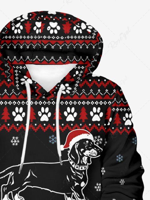 Plus Size Christmas Hat Dog Snowflake Elk Bell Paw Tree Striped Printed Pullover Long Sleeves Hoodie