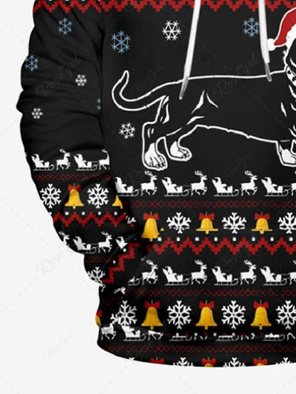 Plus Size Christmas Hat Dog Snowflake Elk Bell Paw Tree Striped Printed Pullover Long Sleeves Hoodie