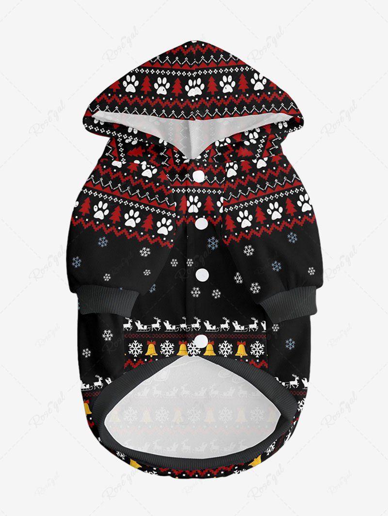 Christmas Ugly Hat Snowflake Elk Bell Paw Printed Hoodie Dog And Owner Matching Outfits