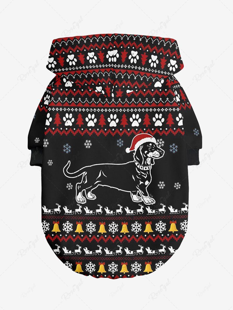 Christmas Ugly Hat Snowflake Elk Bell Paw Printed Hoodie Dog And Owner Matching Outfits