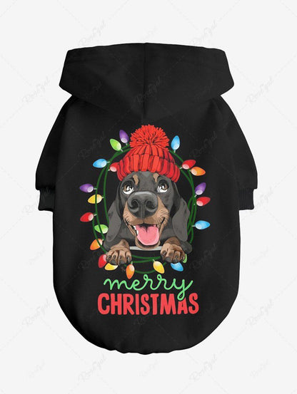 Pet's Christmas Hat Light Dog Letters Printed Button Hoodie