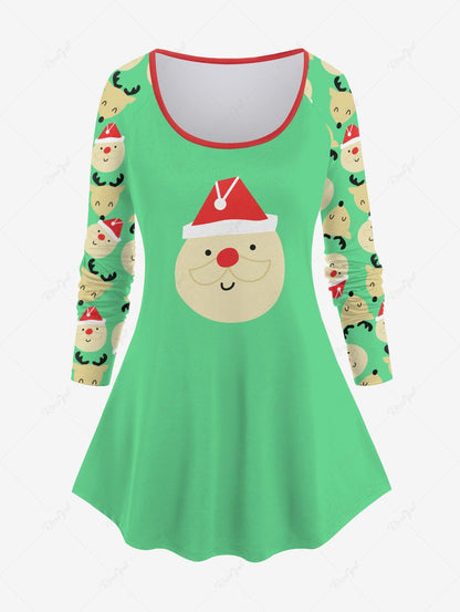 Plus Size Christmas Santa Claus Elk Printed Raglan Sleeve T-shirt