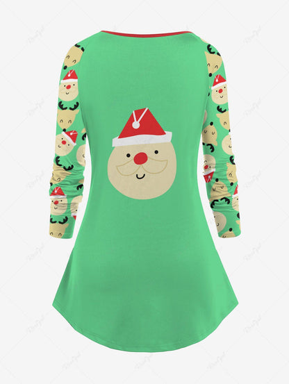 Plus Size Christmas Santa Claus Elk Printed Raglan Sleeve T-shirt