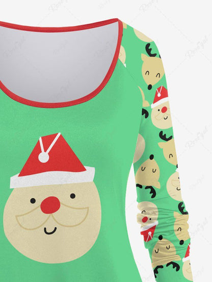 Plus Size Christmas Santa Claus Elk Printed Raglan Sleeve T-shirt