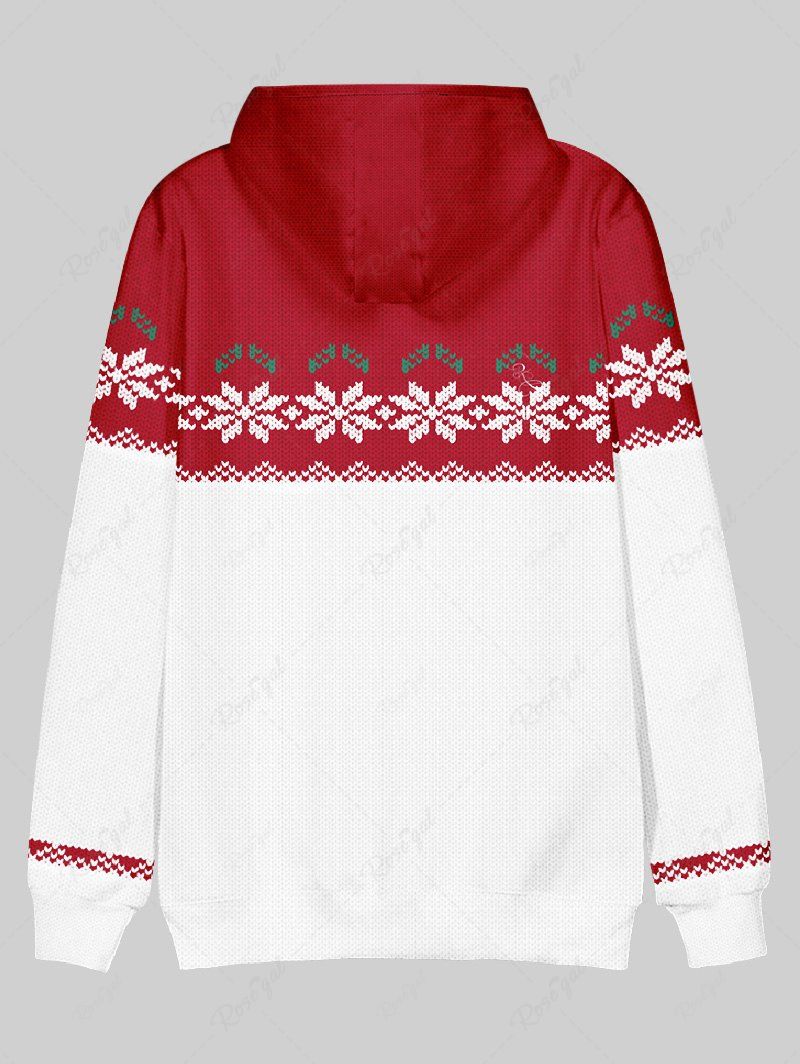 Plus Size Christmas 3D Knit Snowflake Printed Pocket Drawstring Pullover Long Sleeves Hoodie