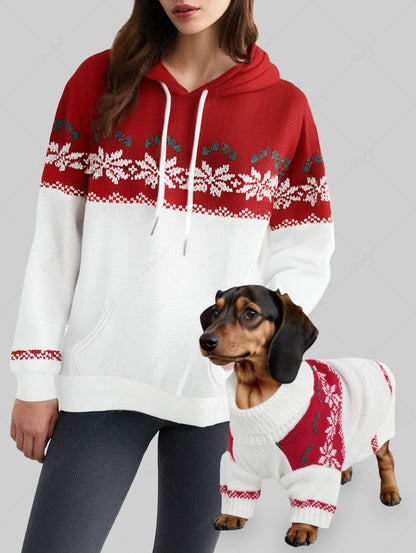 Christmas 3D Knit Snowflake Print Hoodie and Sweater Dog And Owner Matching Outfits