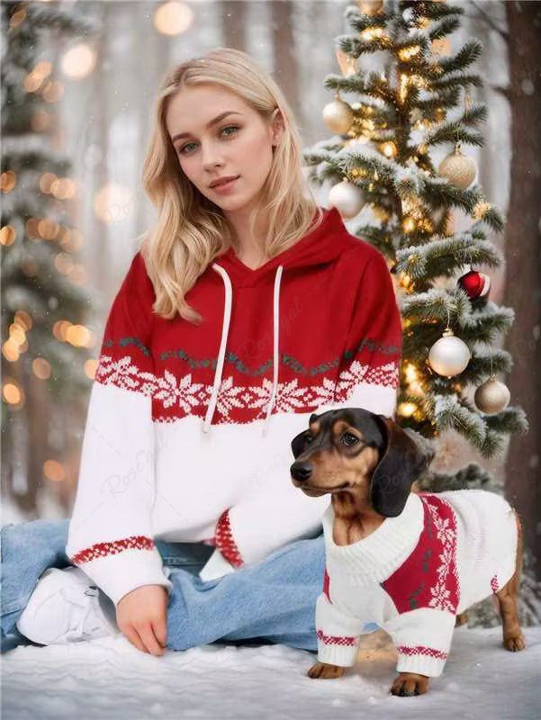 Christmas 3D Knit Snowflake Print Hoodie and Sweater Dog And Owner Matching Outfits