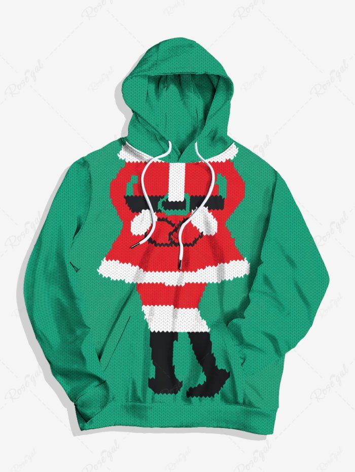 Plus Size Christmas Santa Claus Knitting 3D Printed Pocket Drawstring Hoodie