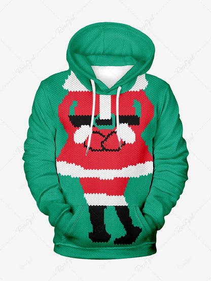 Plus Size Christmas Santa Claus Knitting 3D Printed Pocket Drawstring Hoodie