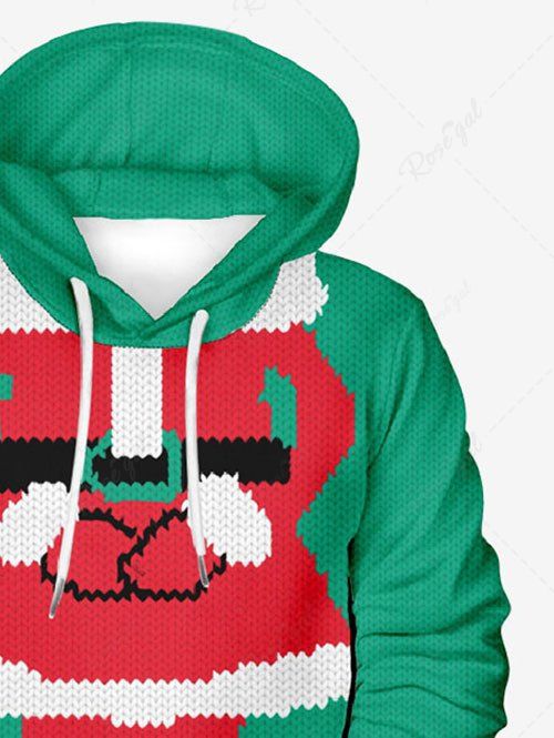 Plus Size Christmas Santa Claus Knitting 3D Printed Pocket Drawstring Hoodie