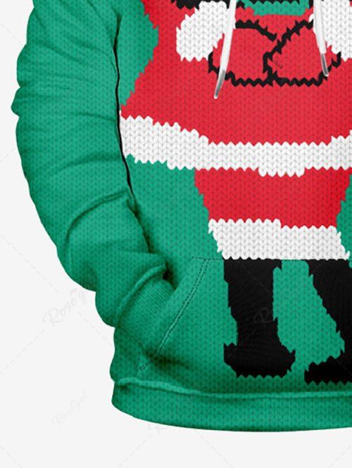 Plus Size Christmas Santa Claus Knitting 3D Printed Pocket Drawstring Hoodie