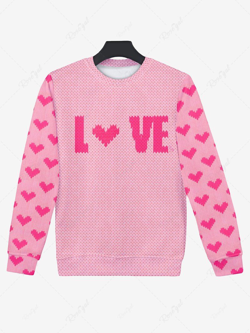 Plus Size Heart Love Letters Knitting 3D Printed Sweatshirt