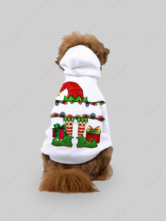 Pet's Christmas Hat Light Stocking Shoes Gift Printed Button Hoodie