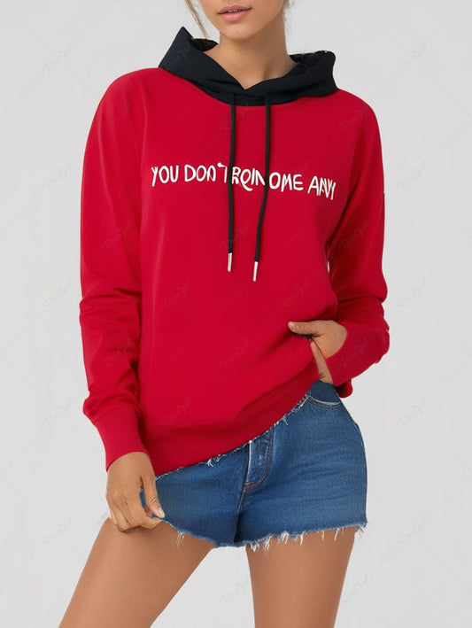 Plus Size Letters Printed Pocket Drawstring Pullover Long Sleeves Hoodie