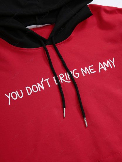 Plus Size Letters Printed Pocket Drawstring Pullover Long Sleeves Hoodie