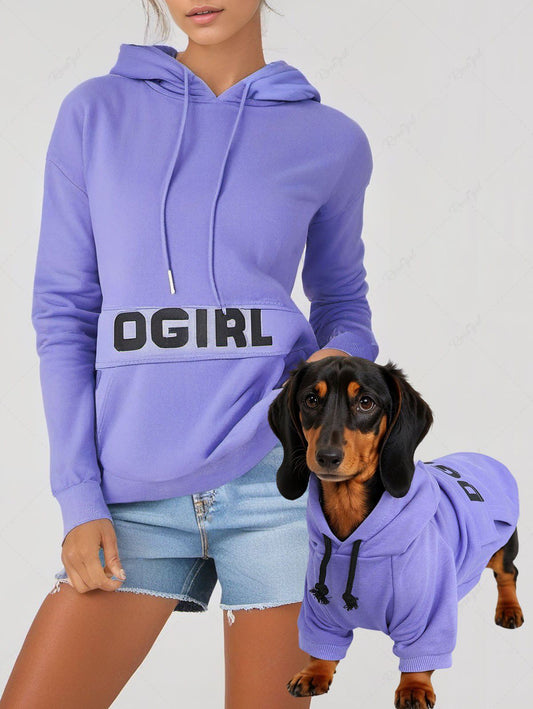 Letters Print Hoodie Dog And Owner Matching Outfits