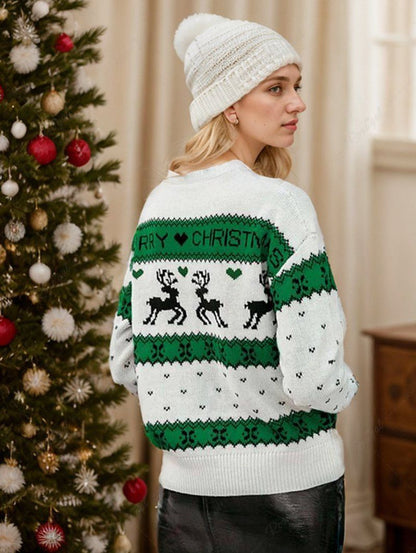 Christmas Elk Snowflake Colorblock Print Sweater Dog And Owner Matching Outfits